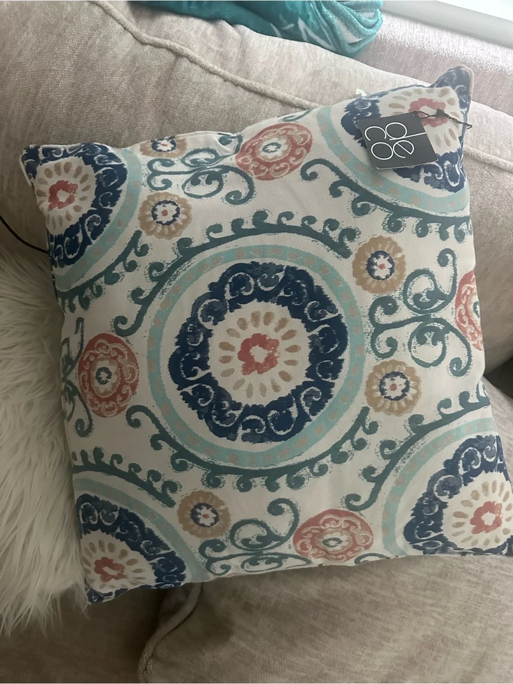 Decorative Medallion Throw Pillow in Teal and Navy - Kirkland’s
